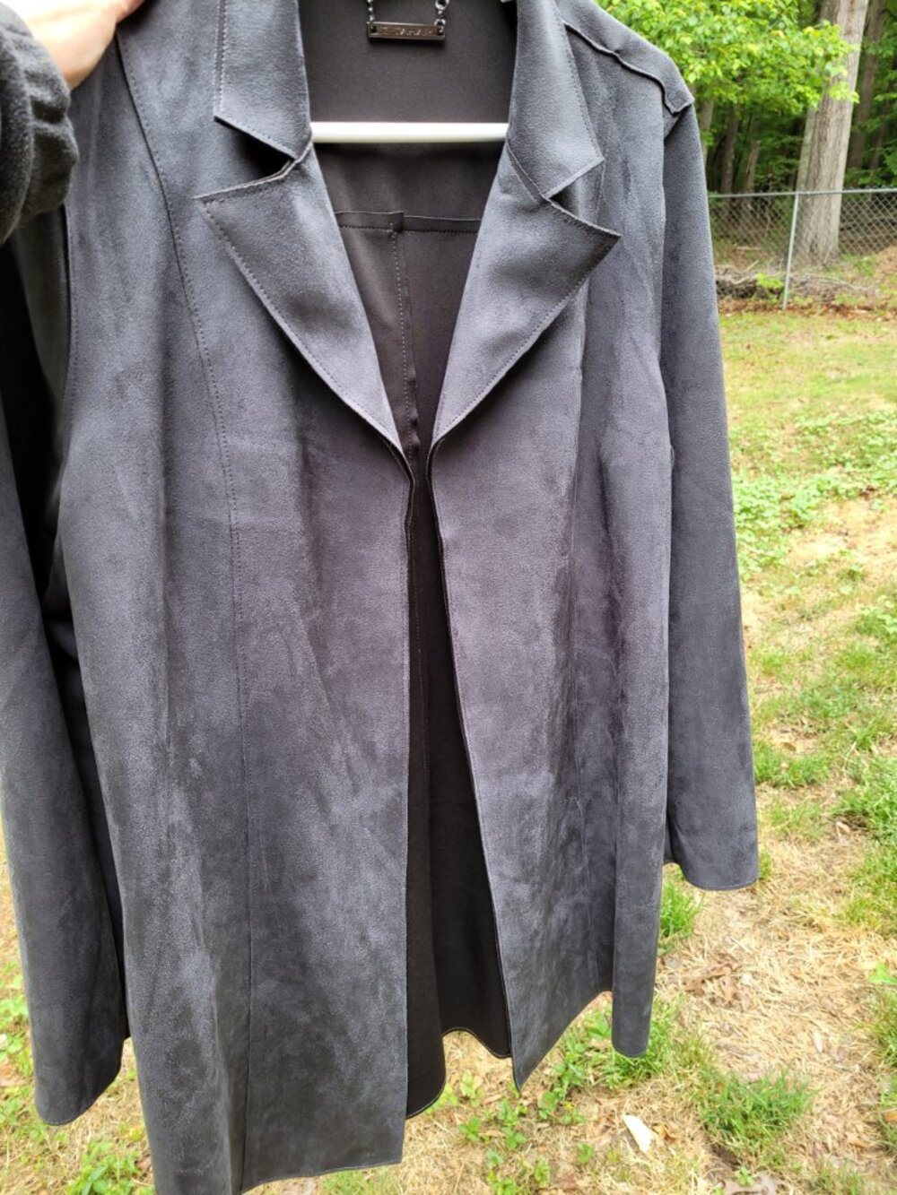 T. Tahari Gray Faux Suede Notch Lapel Jacket